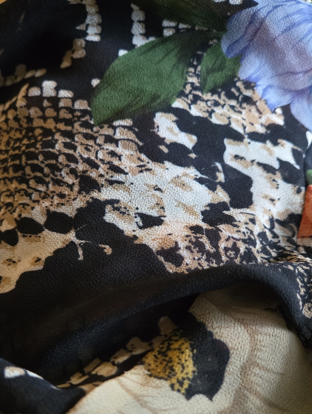 Cabi Black Floral V-Neck Blouse with Mustard & Blue Accents - Picture 11 of 11